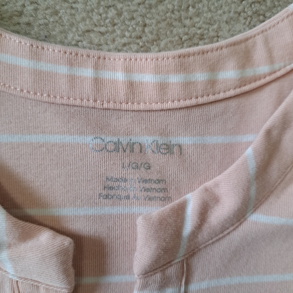 Calvin Klein Pink And White Stripe T-shirt Large Henley Casual Cotton Tee - Picture 9 of 15